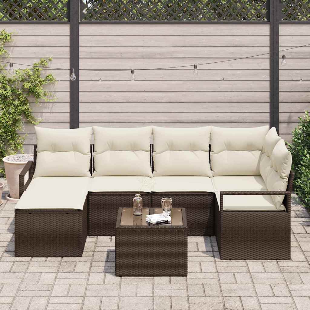 Garten-Sofa-Set mit Kissen mit Speicher 7 pcs Braun und Creme
